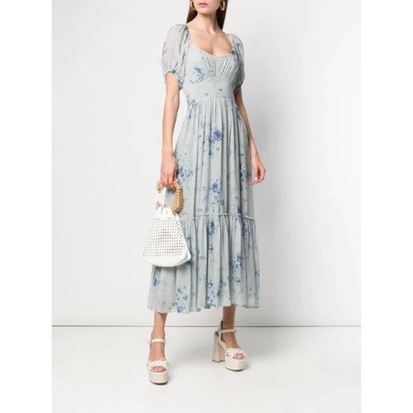 LoveShackFancy Angie Silk Floral Sweetheart Maxi Dress in Celestia Blue Size 6 - Picture 1 of 11